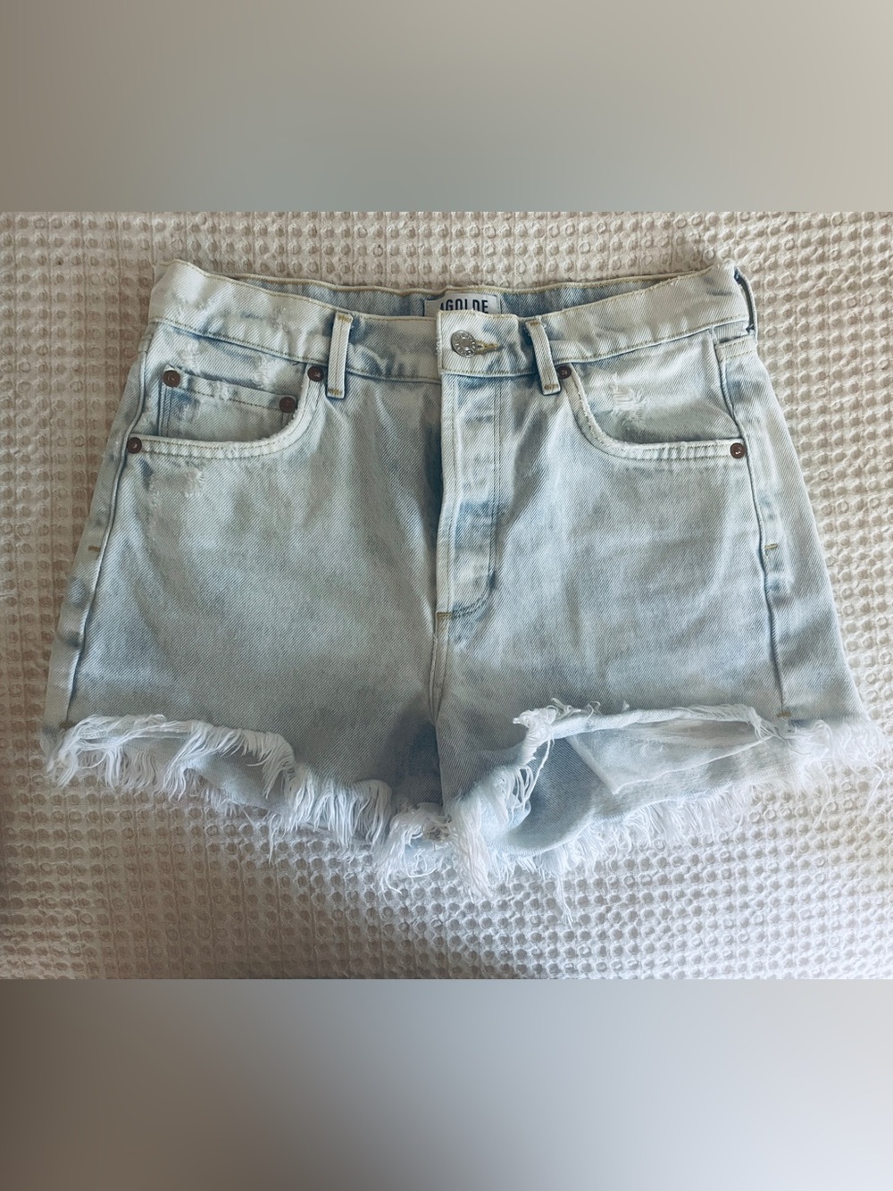 Agolde Light Wash Distressed cut off Denim Shorts